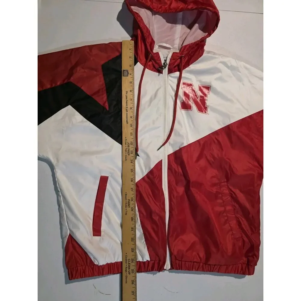 VINTAGE Nebraska Huskers Starter Jacket Mens Red White Black Hooded Windbreaker